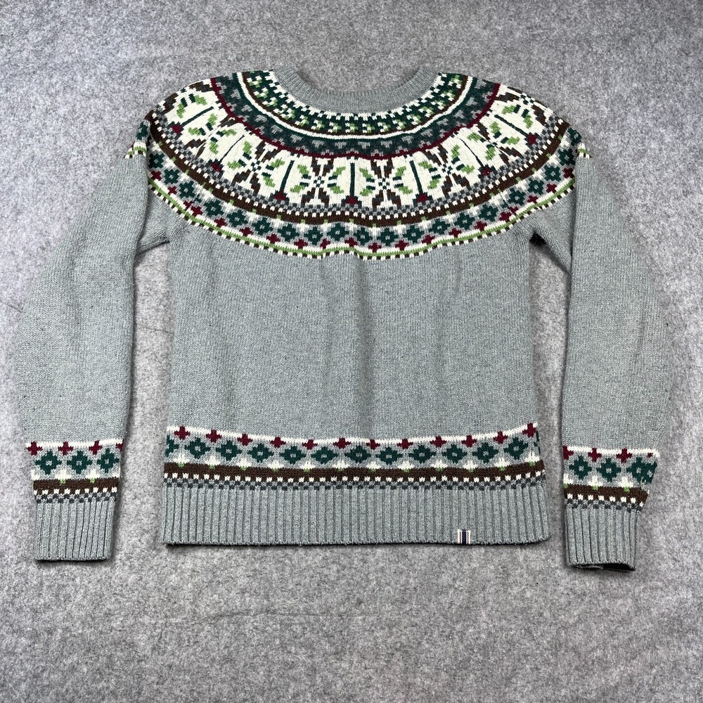 Bellfield Nordick Sweater Medium Grey Wool Fair Isle Crewneck Knitted UK